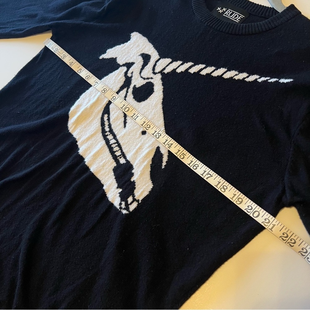 Rude Unicorn Skull Pullover Sweater, Black And Wh… - image 4